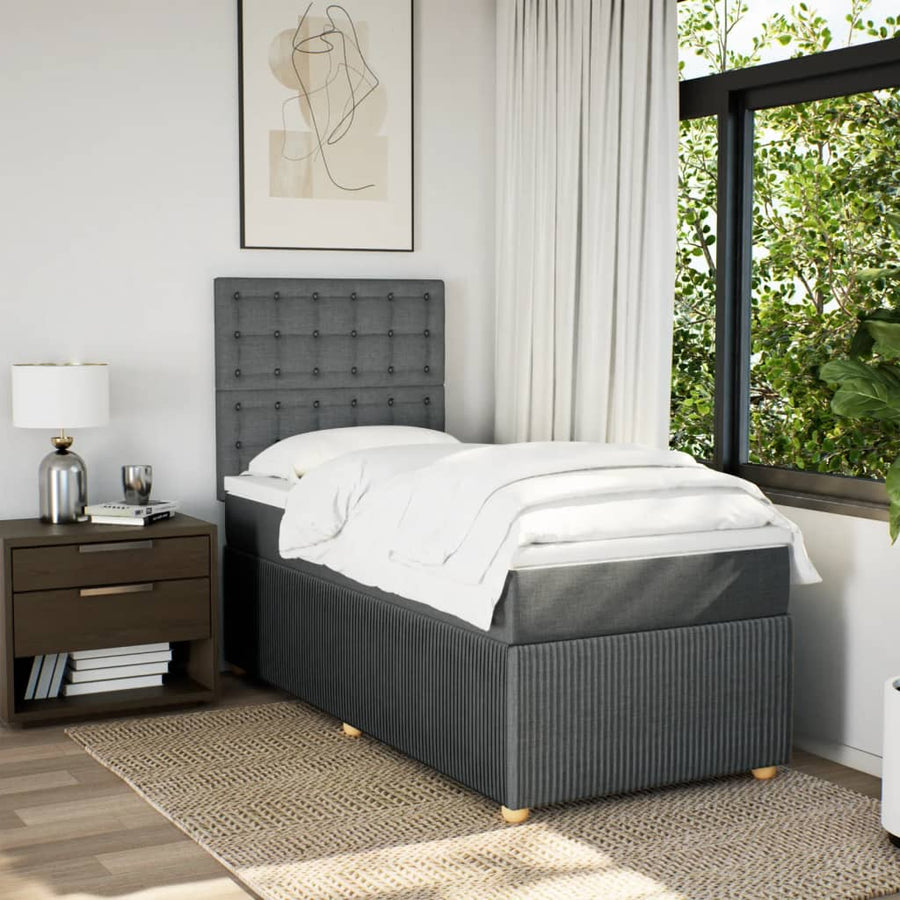 Boxspring met matras stof donkergrijs 90x190 cm