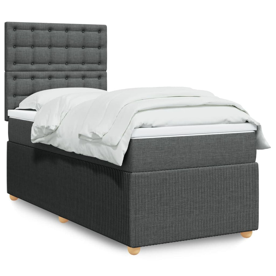 Boxspring met matras stof donkergrijs 90x190 cm