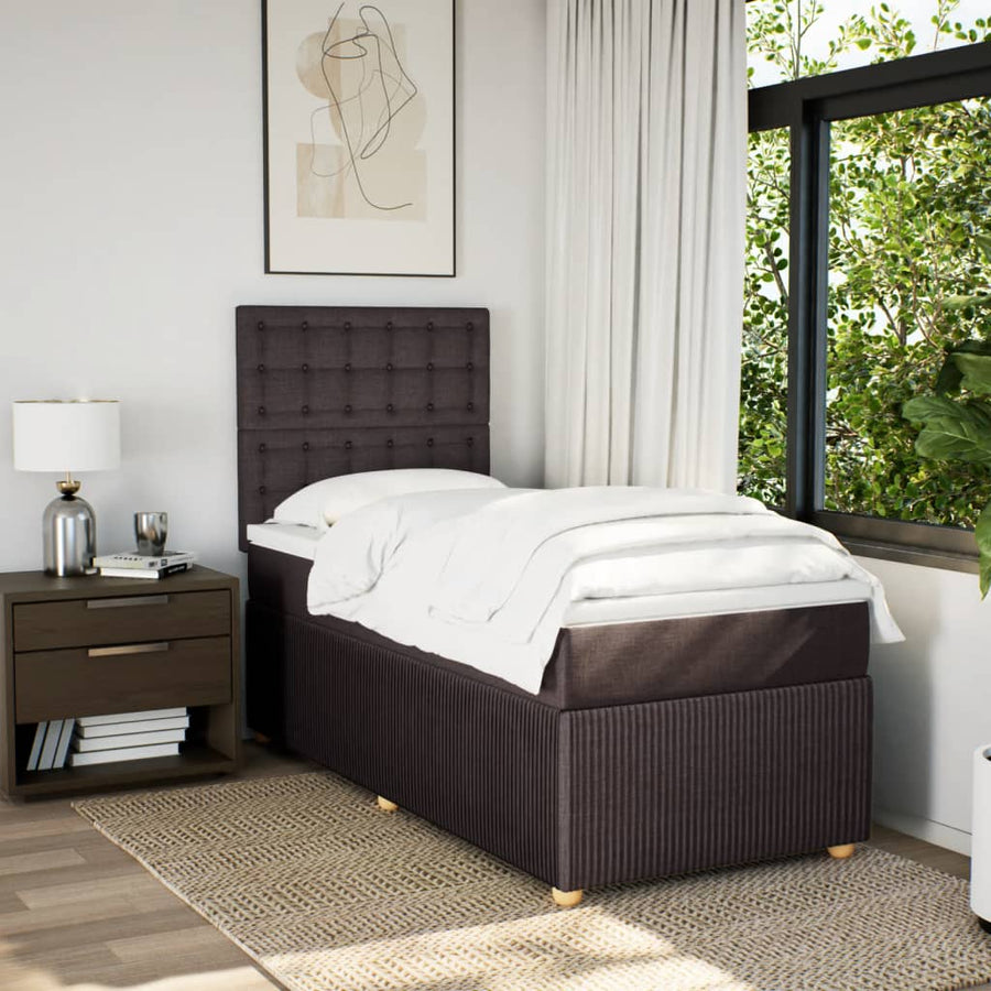 Boxspring met matras stof donkerbruin 90x190 cm