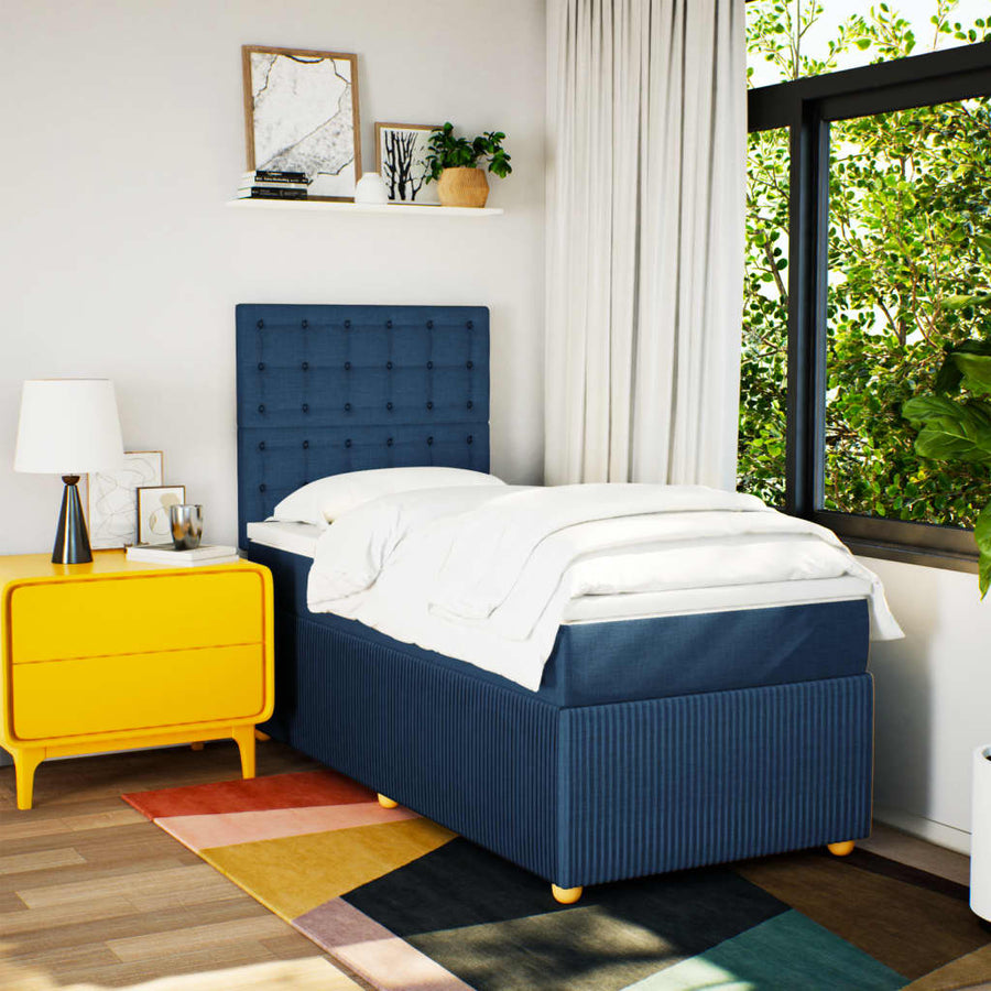 Boxspring met matras stof blauw 90x190 cm