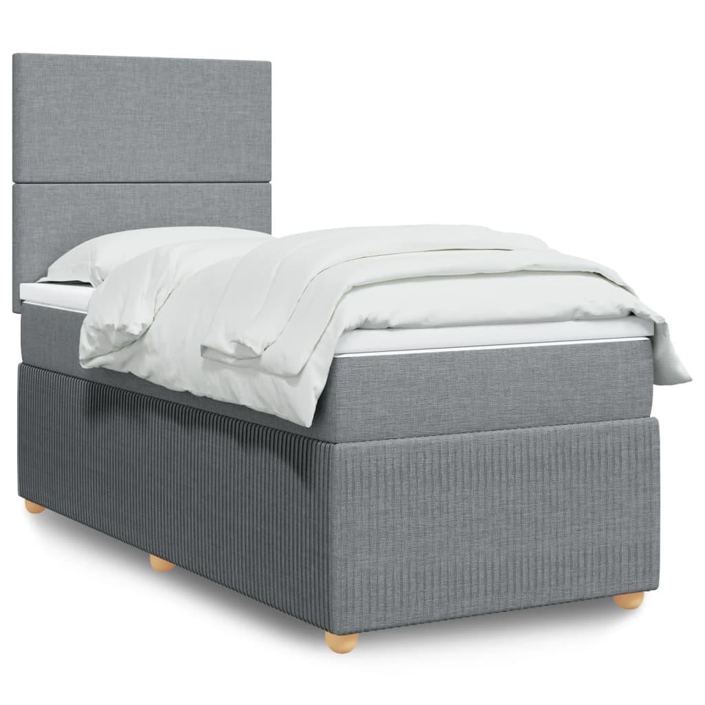Boxspring met matras stof lichtgrijs 90x200 cm