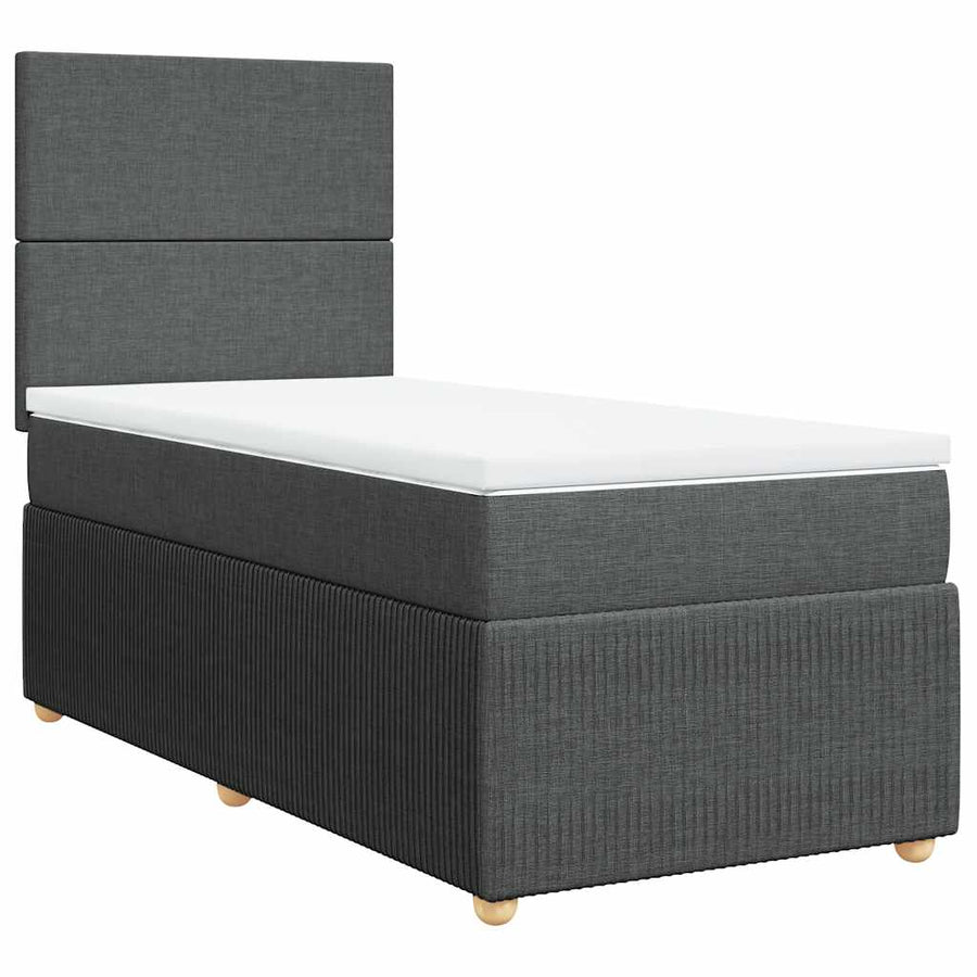 Boxspring met matras stof donkergrijs 90x200 cm