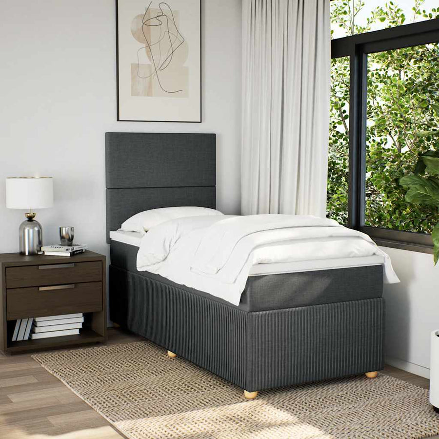 Boxspring met matras stof donkergrijs 90x200 cm