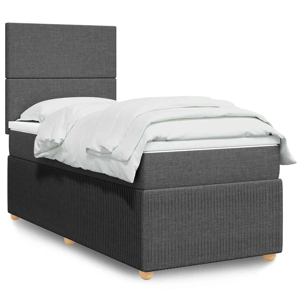 Boxspring met matras stof donkergrijs 90x200 cm