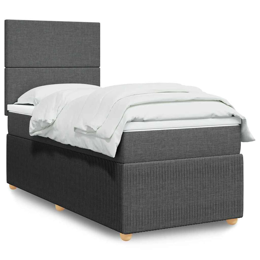 Boxspring met matras stof donkergrijs 90x200 cm