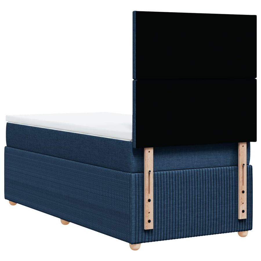 Boxspring met matras stof blauw 90x200 cm