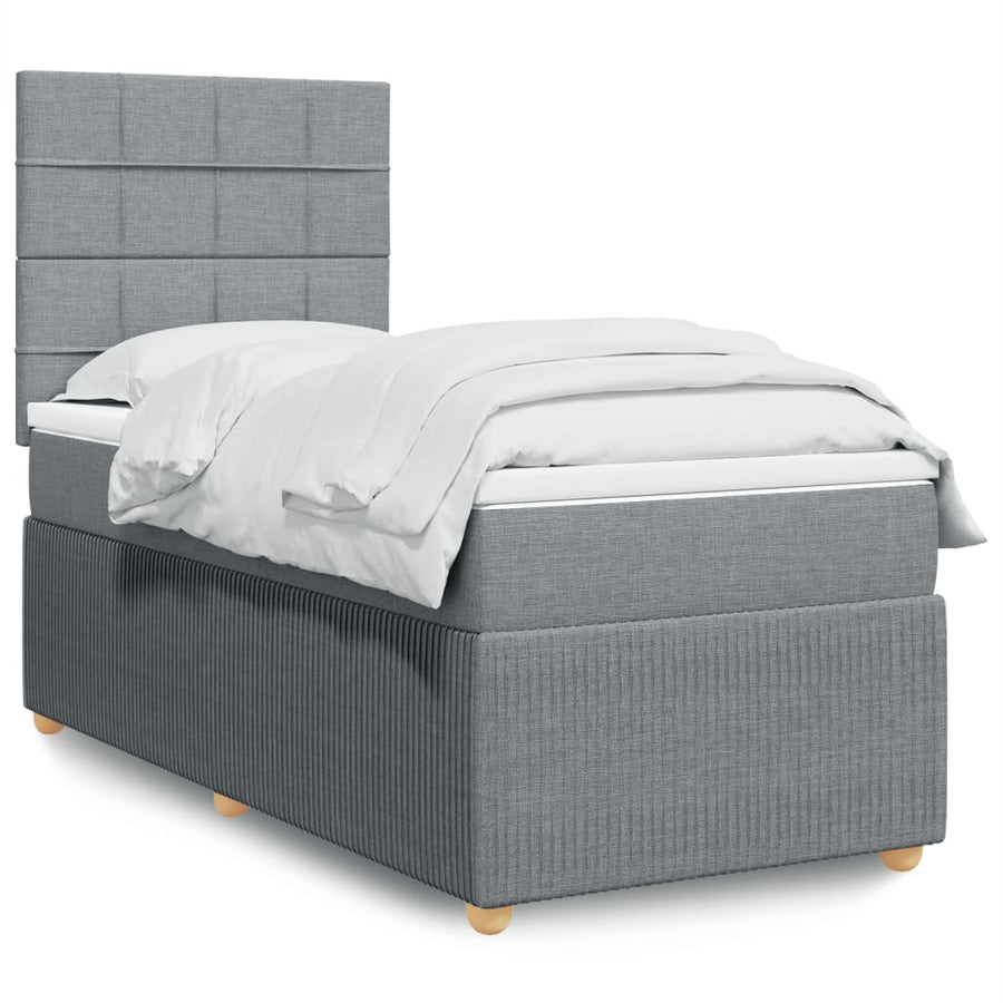 Boxspring met matras stof lichtgrijs 90x200 cm