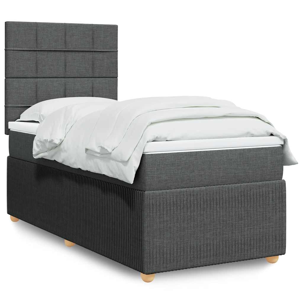 Boxspring met matras stof donkergrijs 90x200 cm