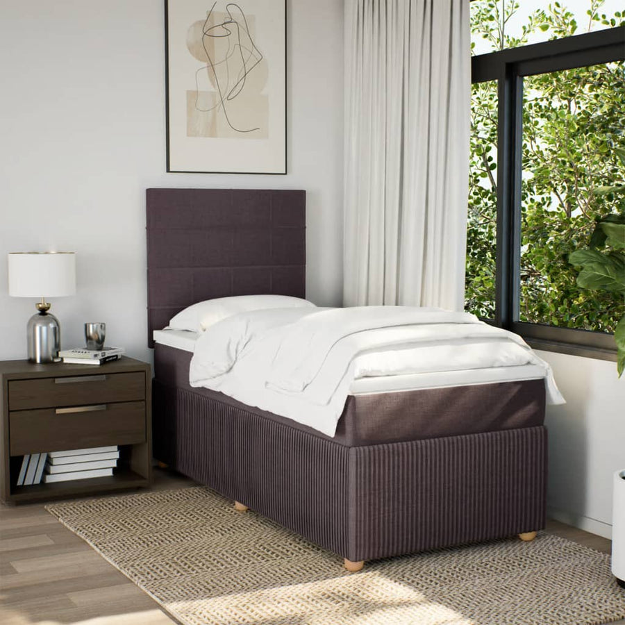 Boxspring met matras stof donkerbruin 90x200 cm