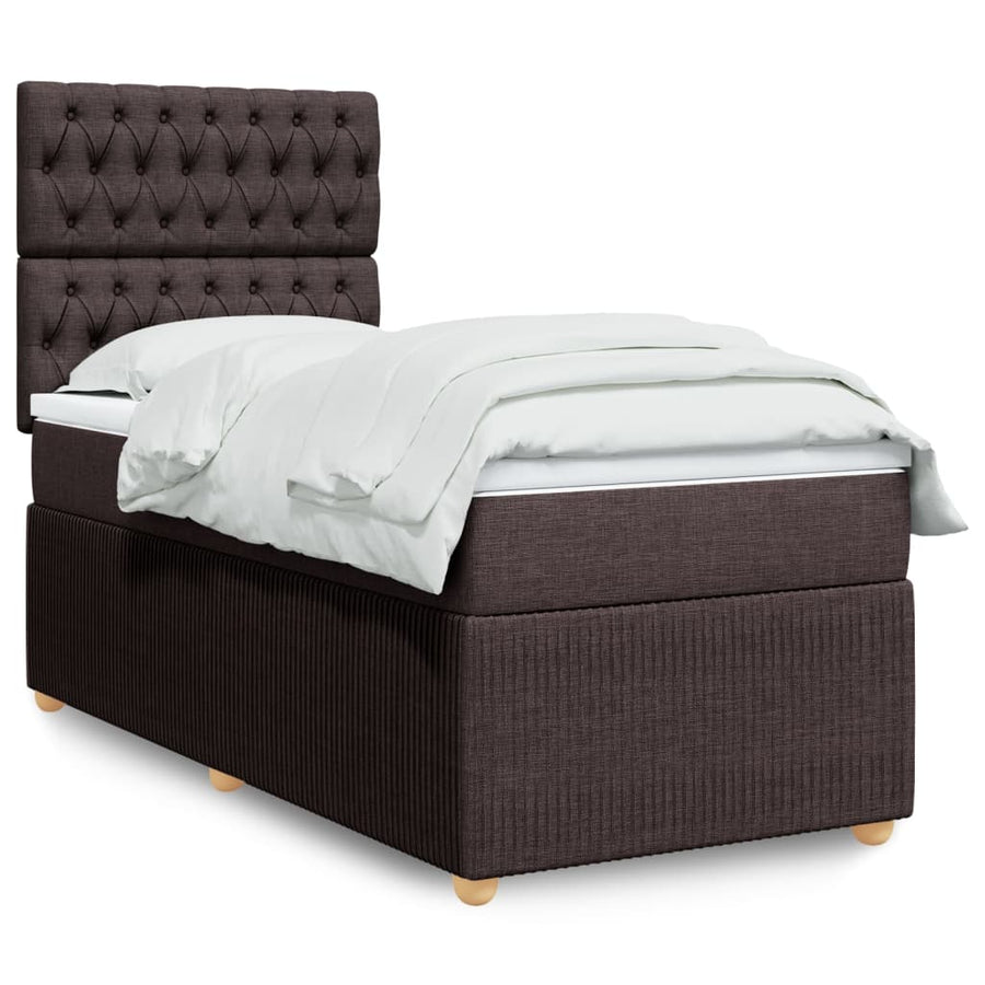 Boxspring met matras stof donkerbruin 90x200 cm