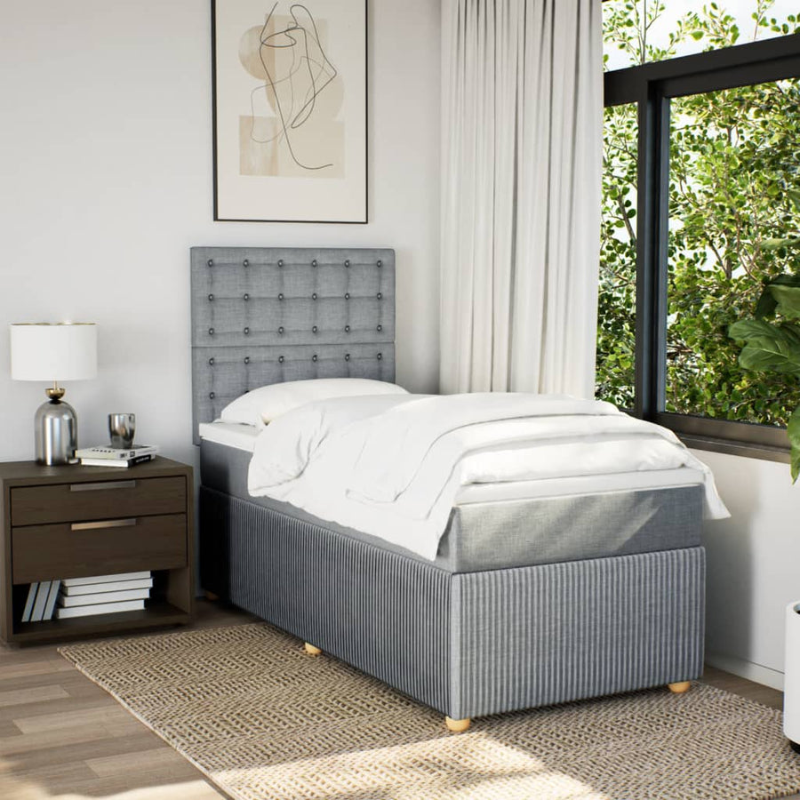 Boxspring met matras stof lichtgrijs 90x200 cm