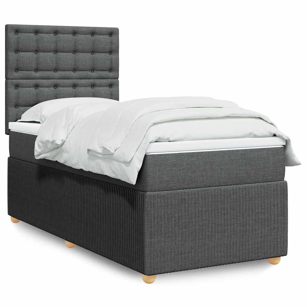 Boxspring met matras stof donkergrijs 90x200 cm