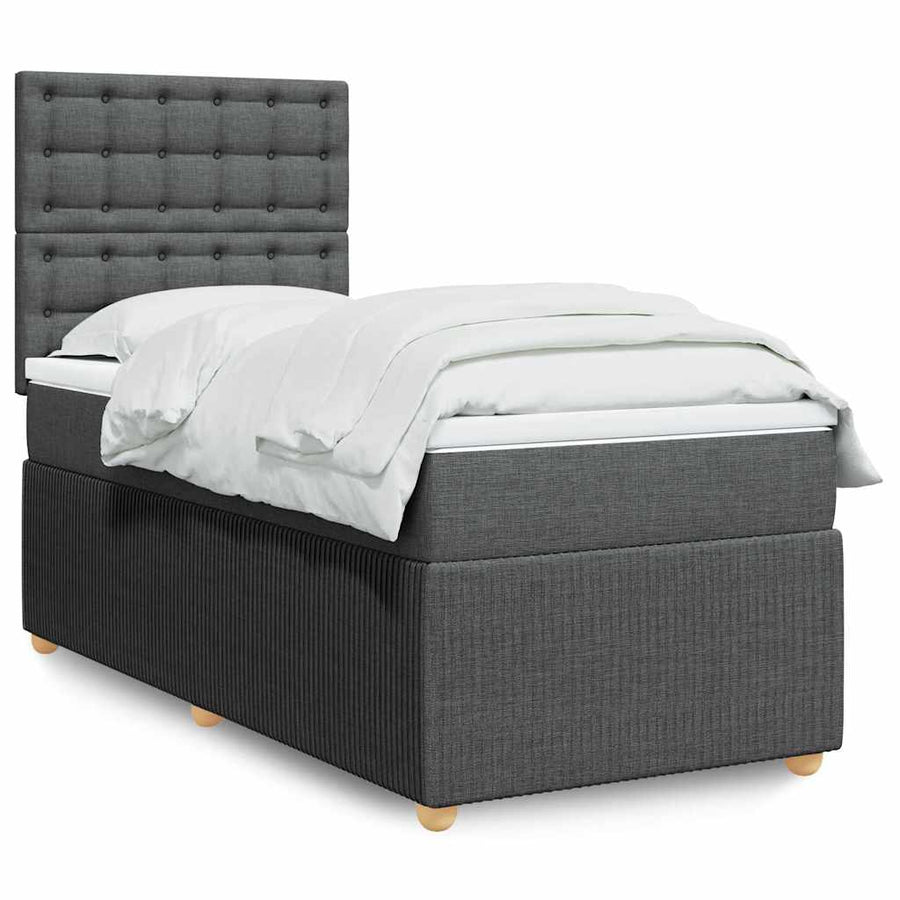 Boxspring met matras stof donkergrijs 90x200 cm