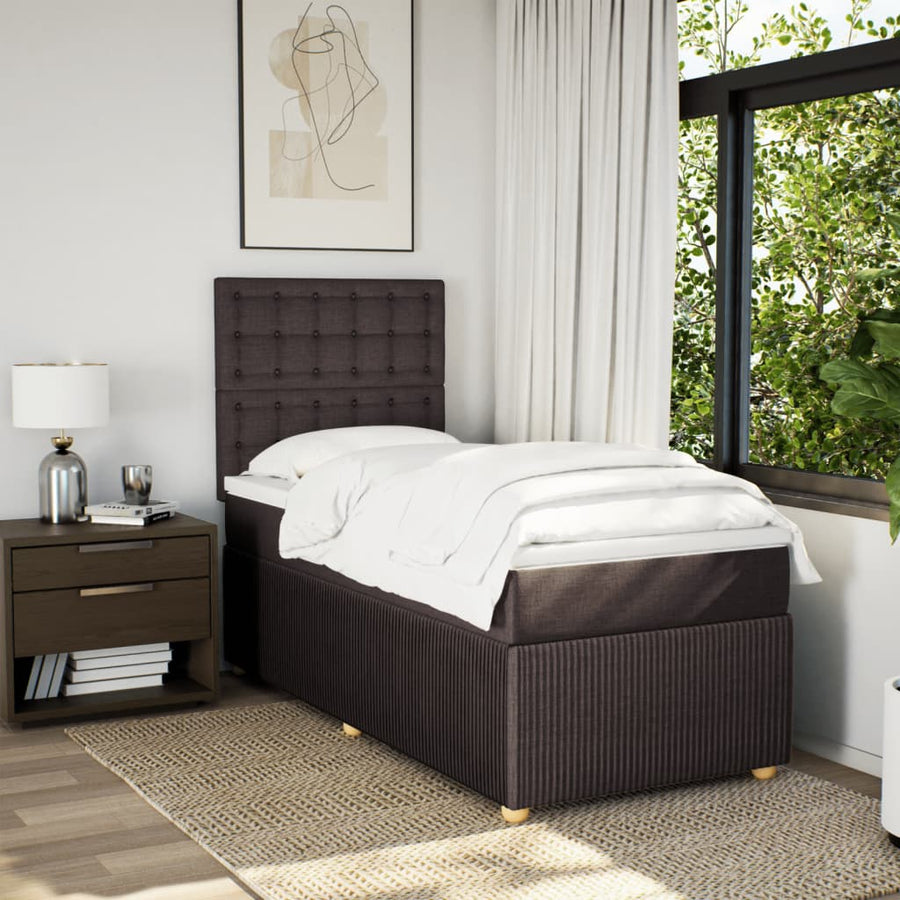 Boxspring met matras stof donkerbruin 90x200 cm