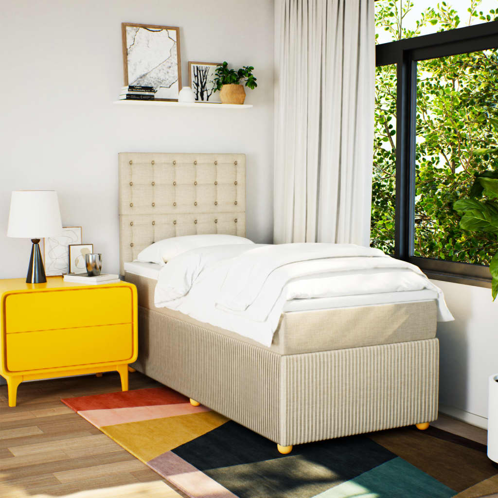 Boxspring met matras stof crèmekleurig 90x200 cm