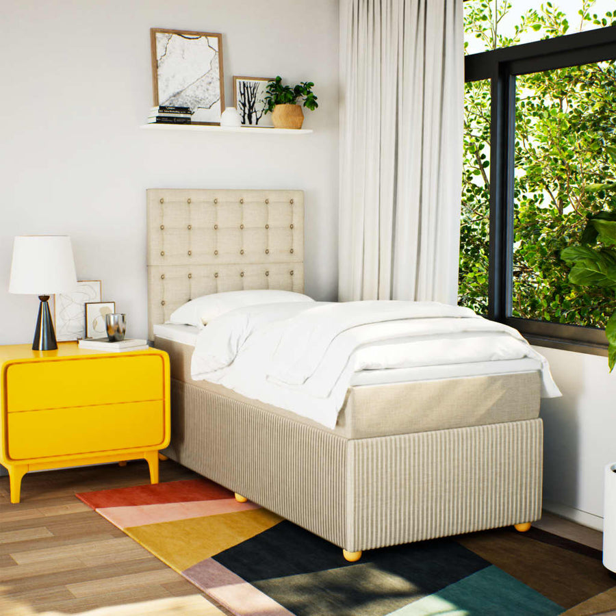 Boxspring met matras stof crèmekleurig 90x200 cm