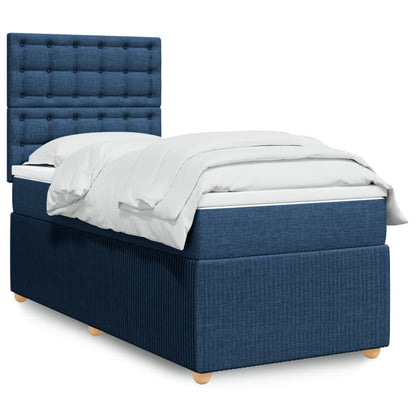 Boxspring met matras stof blauw 90x200 cm