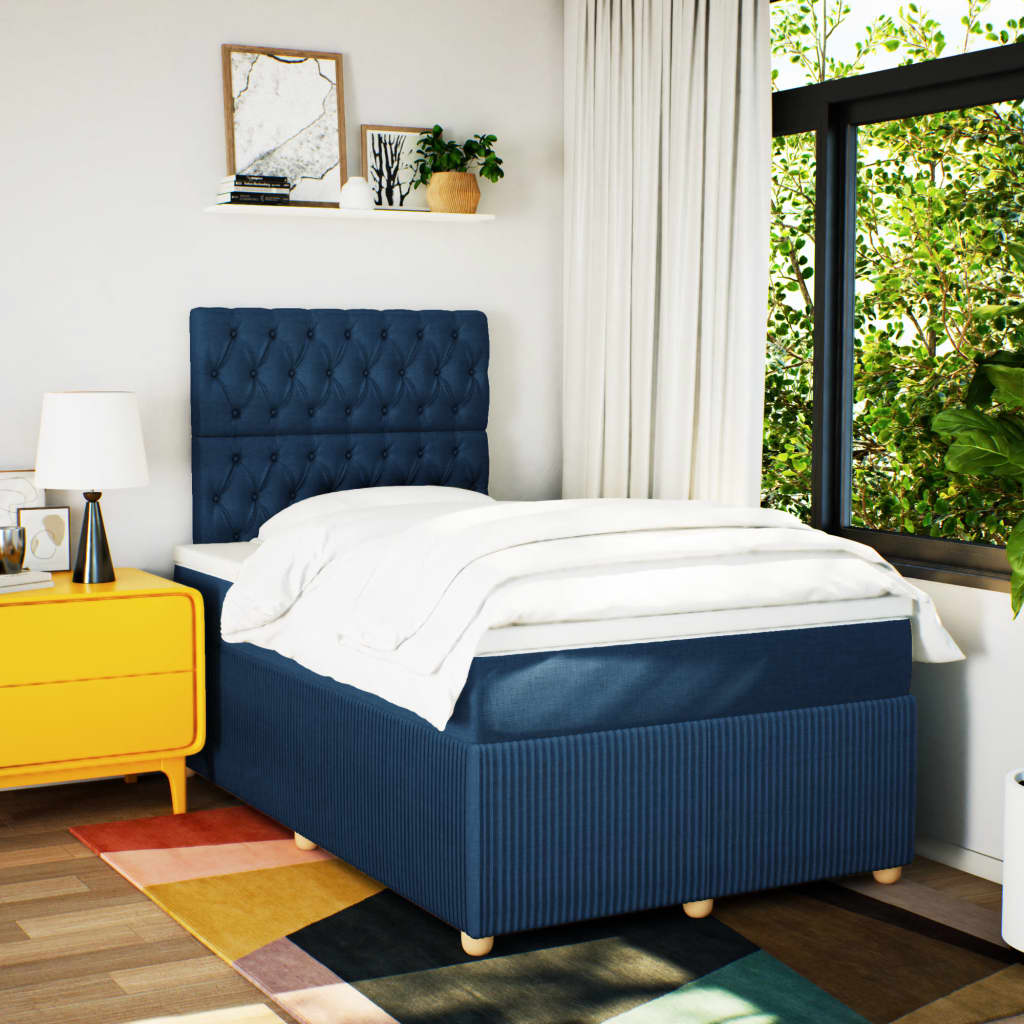 Boxspring met matras stof blauw 120x200 cm