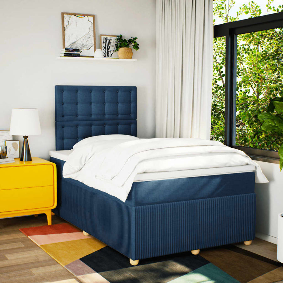 Boxspring met matras stof blauw 120x200 cm