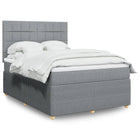 Fabric upholstered box spring with mattress light grey 140x190 cm