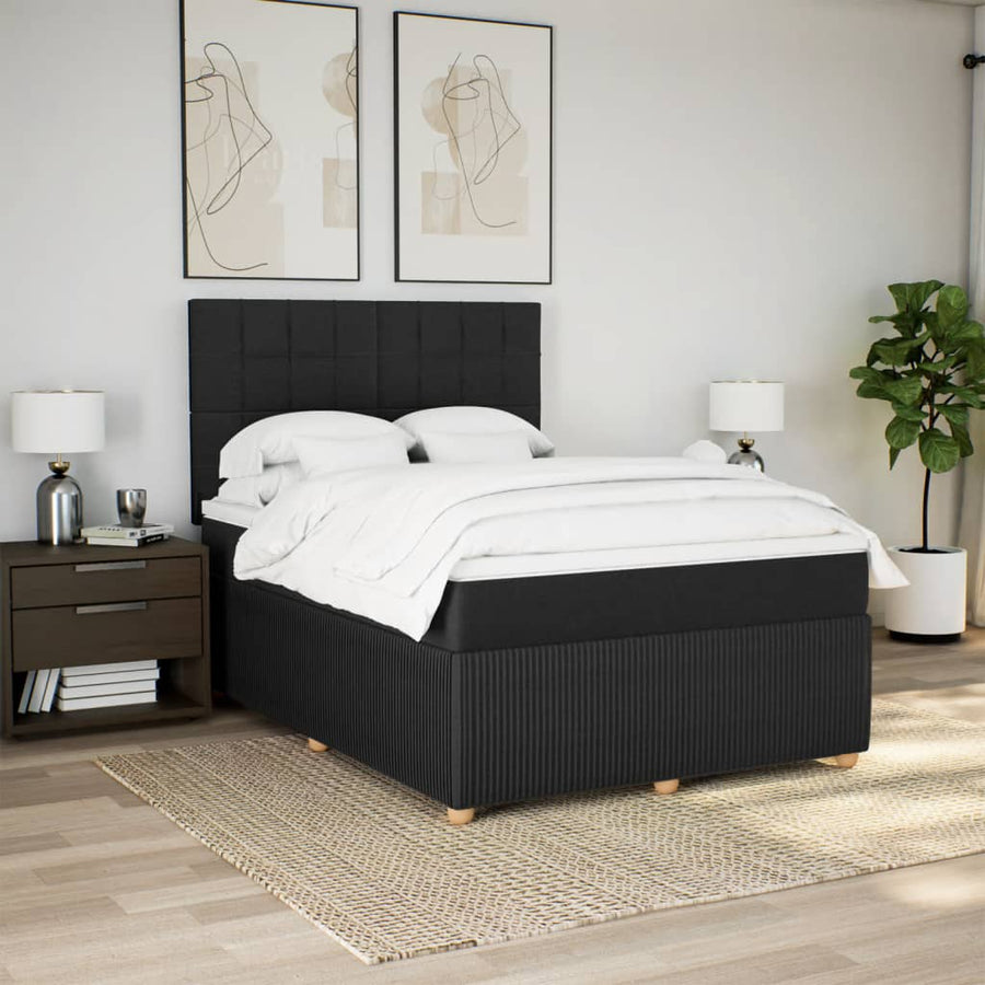 Boxspring met matras stof zwart 140x190 cm