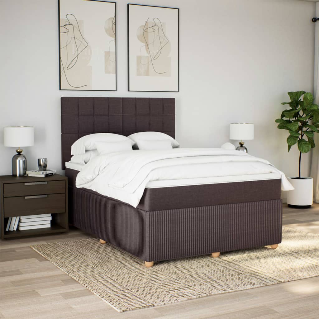 Boxspring met matras stof donkerbruin 140x190 cm