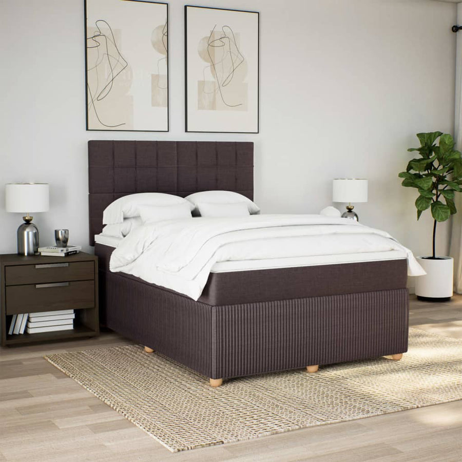 Boxspring met matras stof donkerbruin 140x190 cm