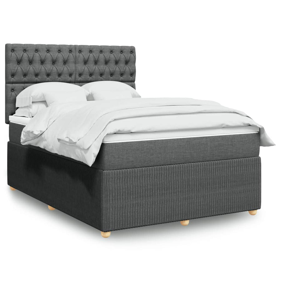 Boxspring met matras stof donkergrijs 140x190 cm