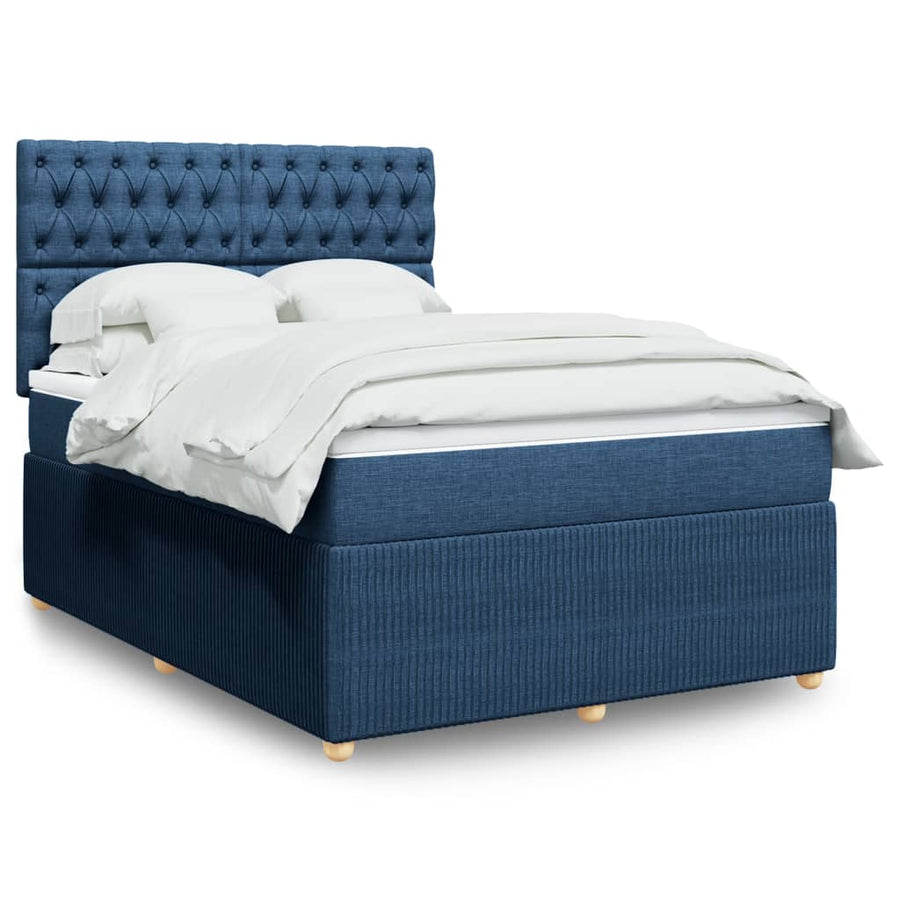 Boxspring met matras stof blauw 140x190 cm