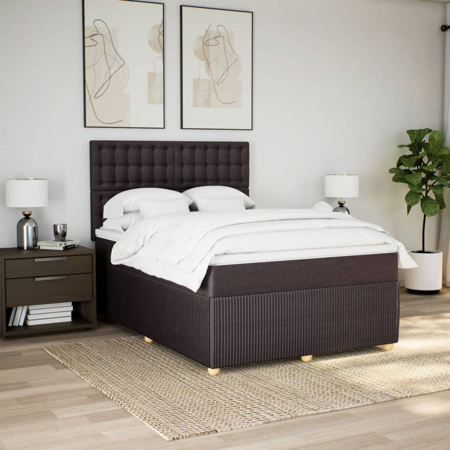 Boxspring met matras stof donkerbruin 140x190 cm