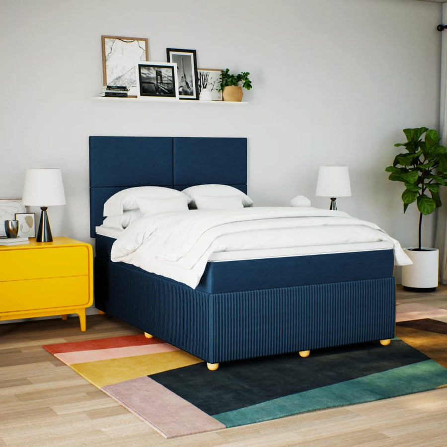 Boxspring met matras stof blauw 140x200 cm