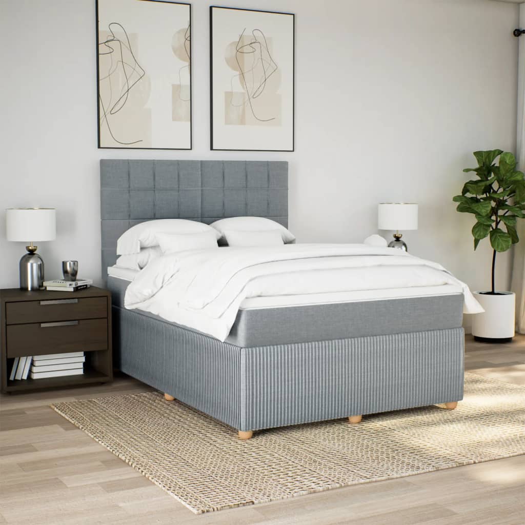 Boxspring met matras stof lichtgrijs 140x200 cm