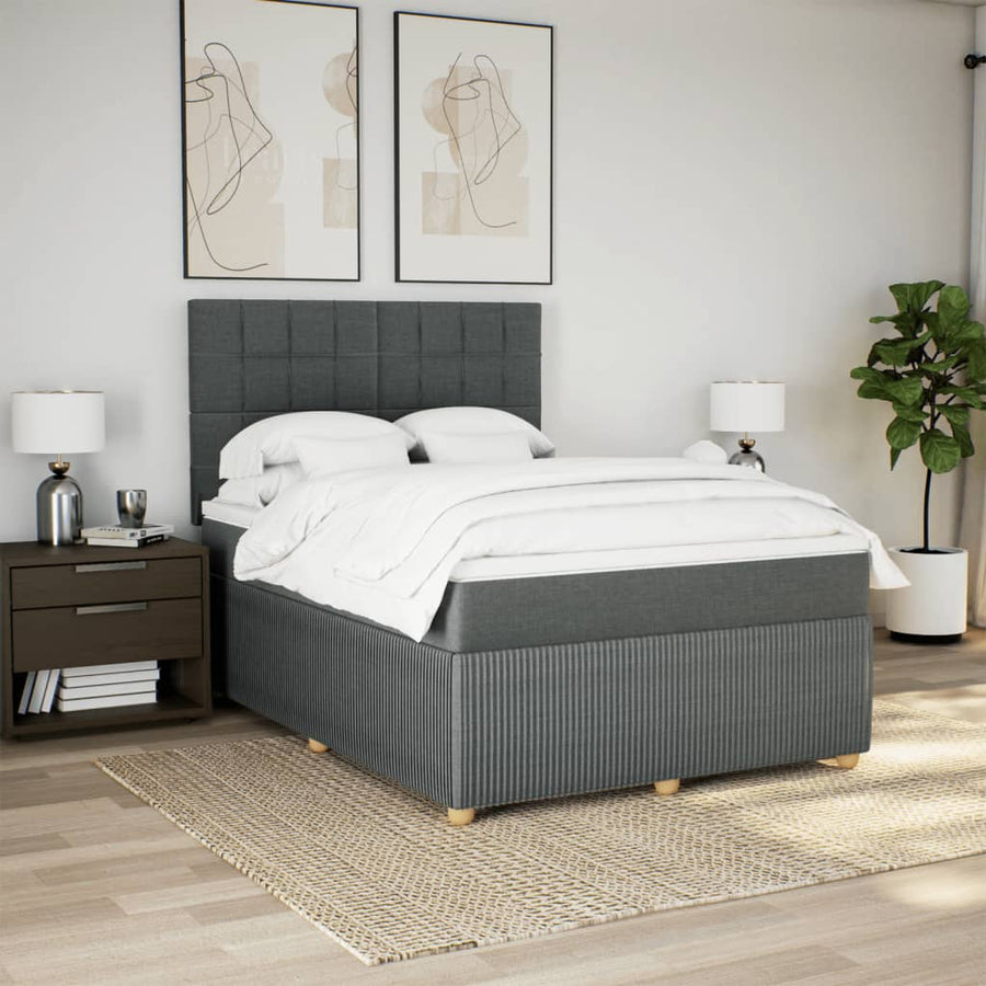 Boxspring met matras stof donkergrijs 140x200 cm
