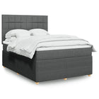 Dark grey fabric box spring with mattress 140x200 cm