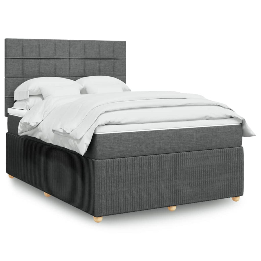 Boxspring met matras stof donkergrijs 140x200 cm