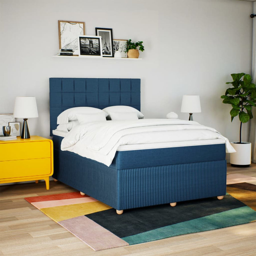 Boxspring met matras stof blauw 140x200 cm