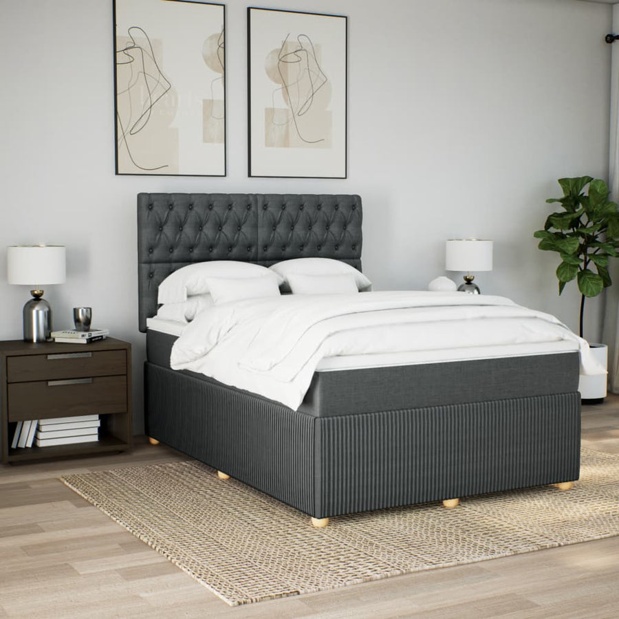 Boxspring met matras stof donkergrijs 140x200 cm