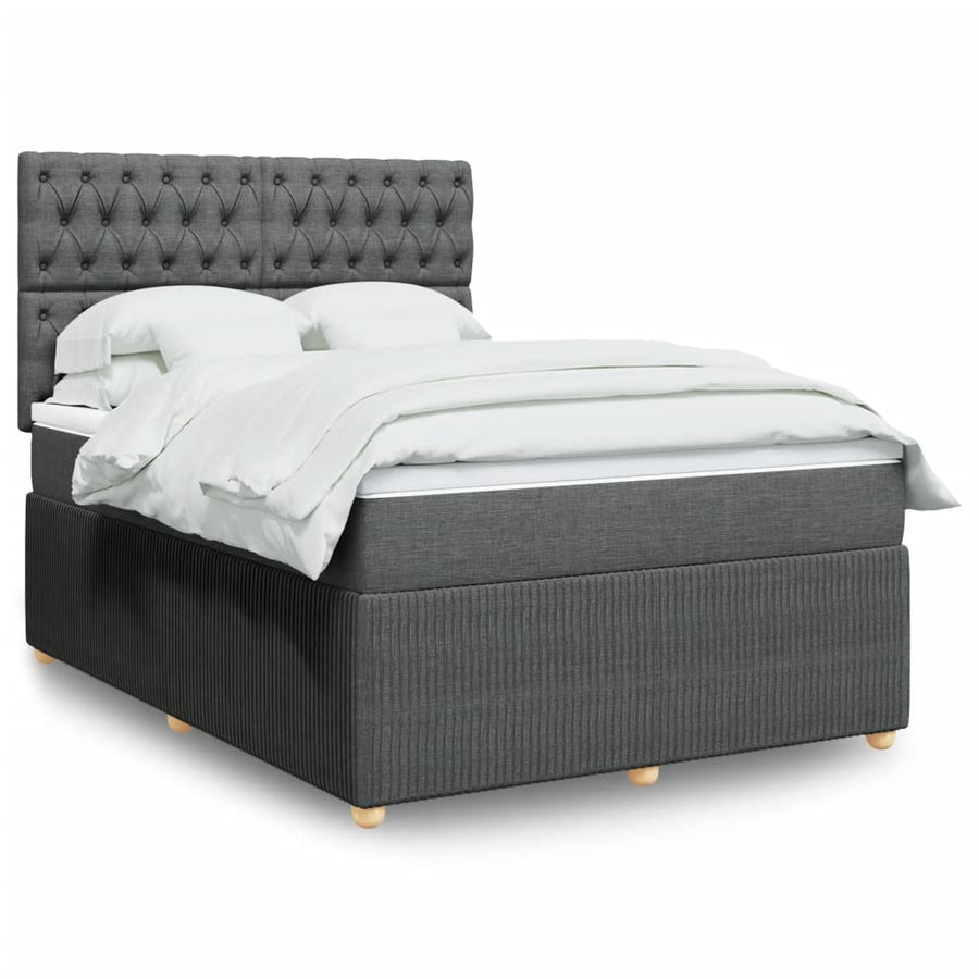 Boxspring met matras stof donkergrijs 140x200 cm