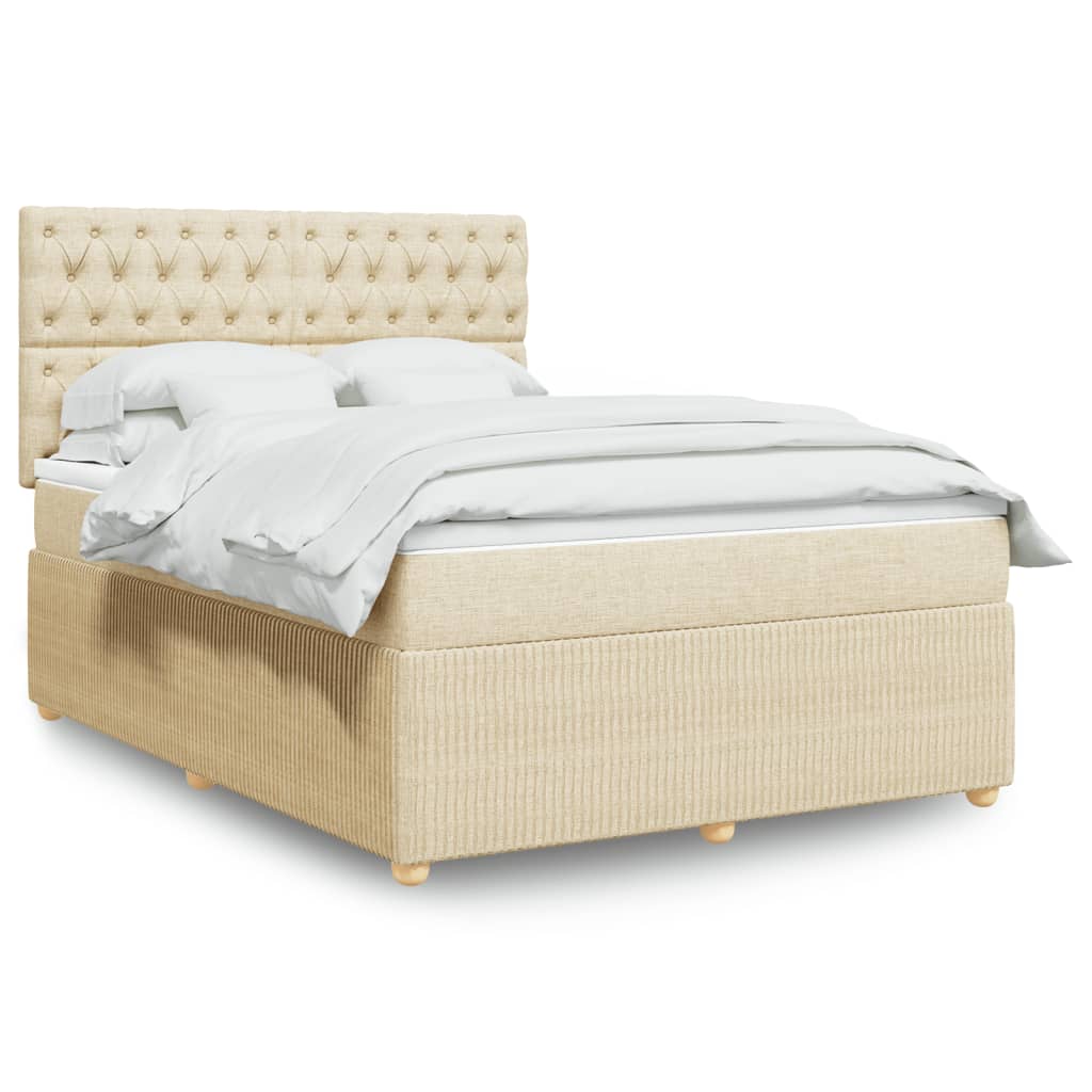 Boxspring met matras stof crèmekleurig 140x200 cm