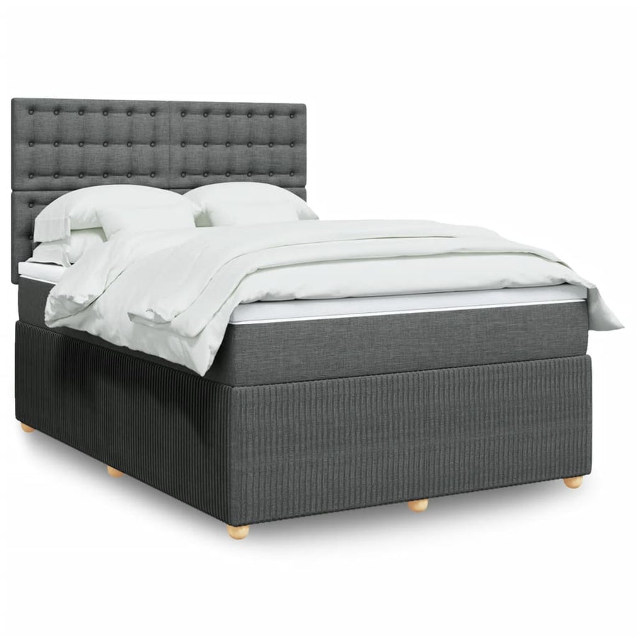Boxspring met matras stof donkergrijs 140x200 cm