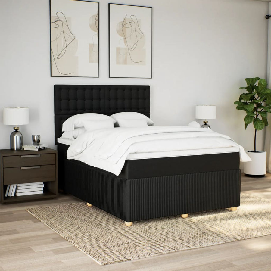 Boxspring met matras stof zwart 140x200 cm