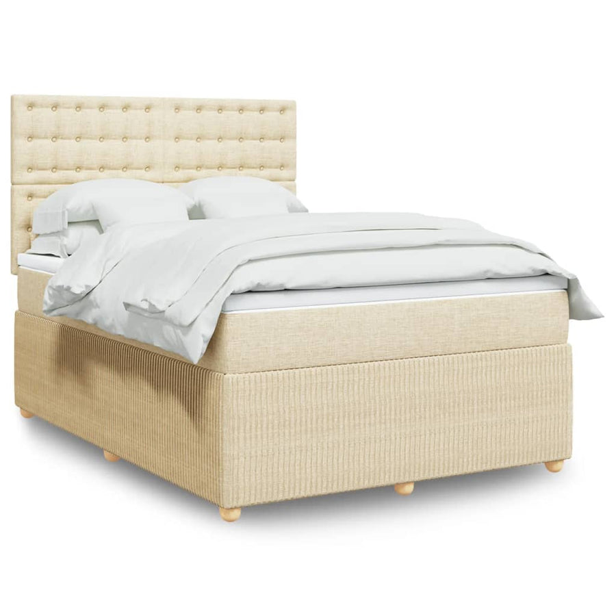 Boxspring met matras stof crèmekleurig 140x200 cm