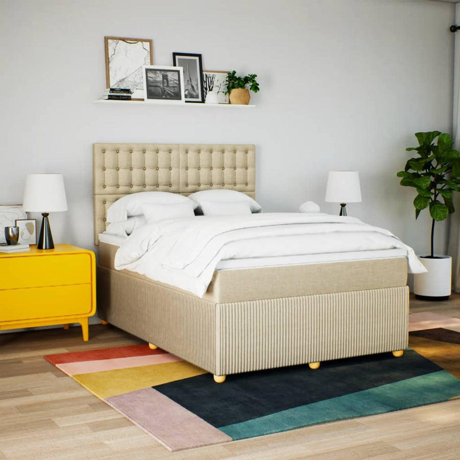 Boxspring met matras stof crèmekleurig 160x200 cm
