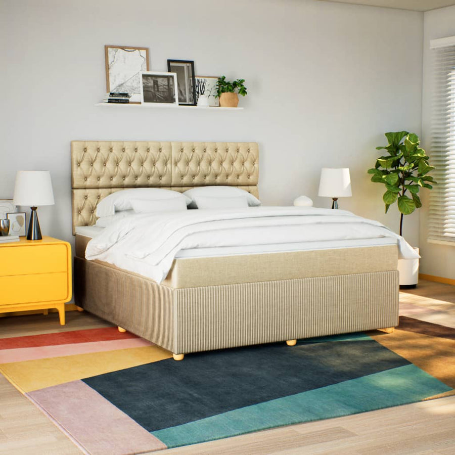 Boxspring met matras stof crèmekleurig 180x200 cm