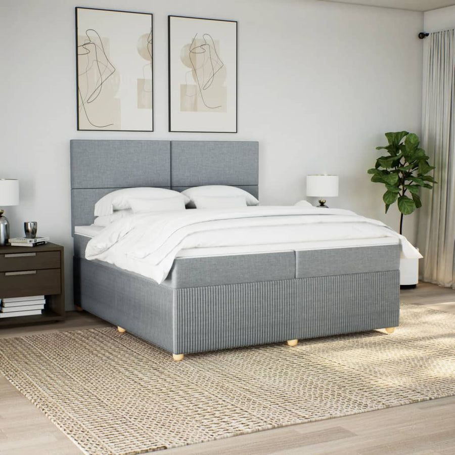Boxspring met matras stof lichtgrijs 200x200 cm