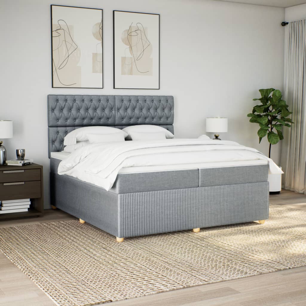 Boxspring met matras stof lichtgrijs 200x200 cm