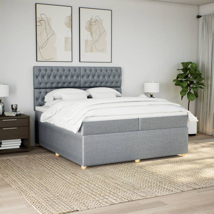 Boxspring met matras stof lichtgrijs 200x200 cm