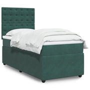 Box spring bed with dark green velvet mattress 80x200 cm