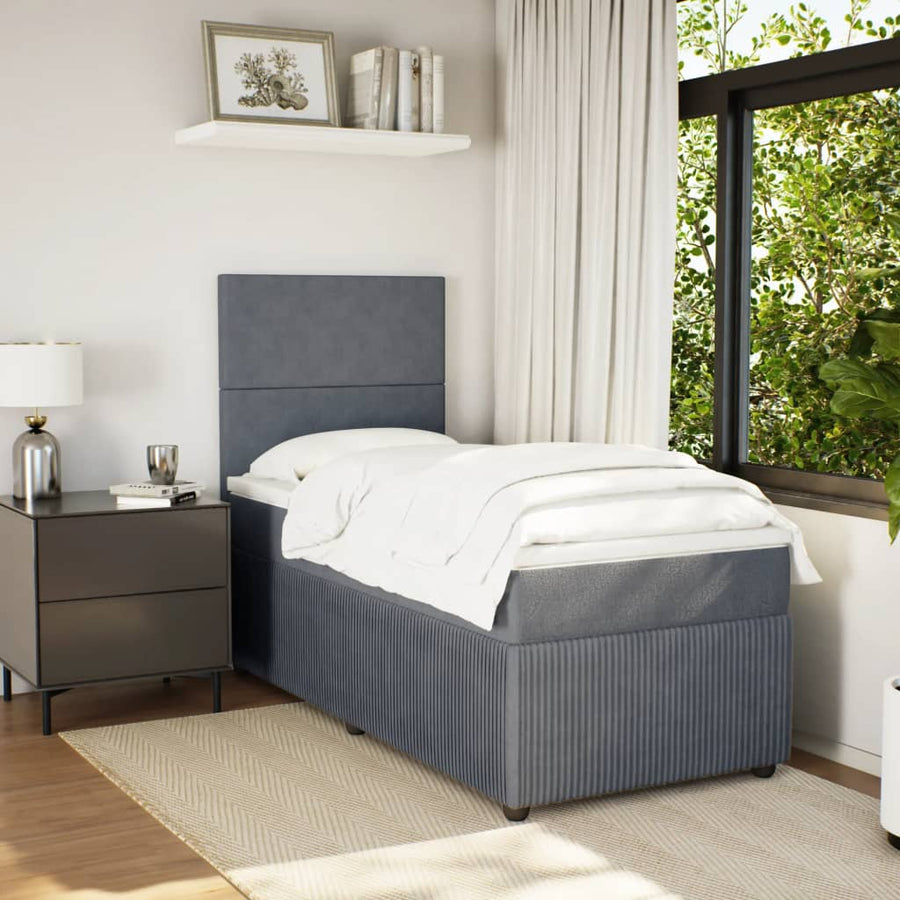 Boxspring met matras fluweel donkergrijs 90x190 cm