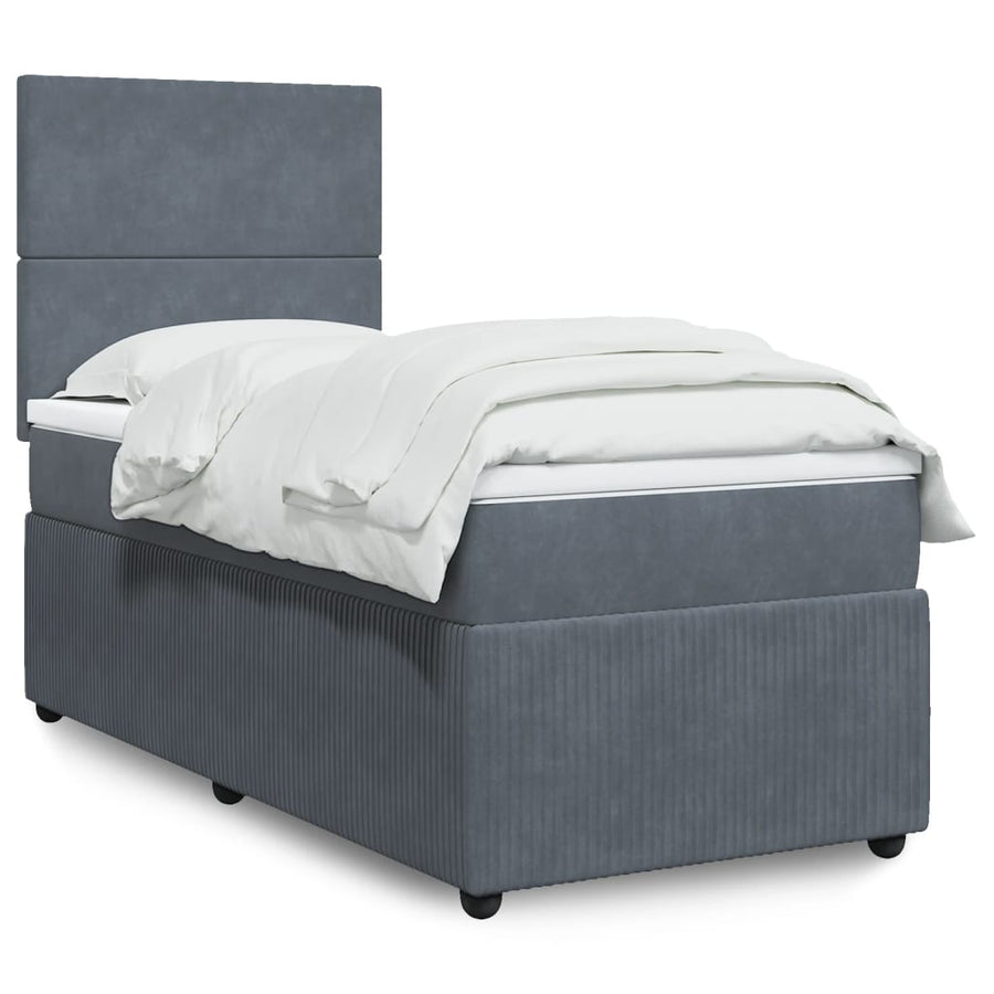 Boxspring met matras fluweel donkergrijs 90x190 cm